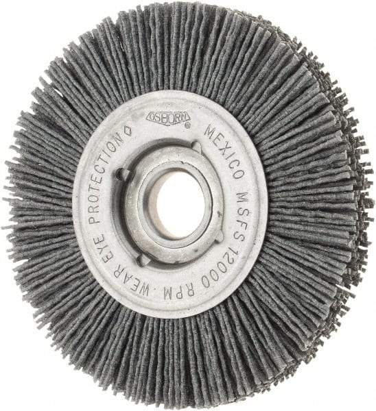 Osborn - 4" OD, 5/8" Arbor Hole, Crimped Nylon Wheel Brush - 5/8" Face Width, 3/4" Trim Length, 12,000 RPM - A1 Tooling