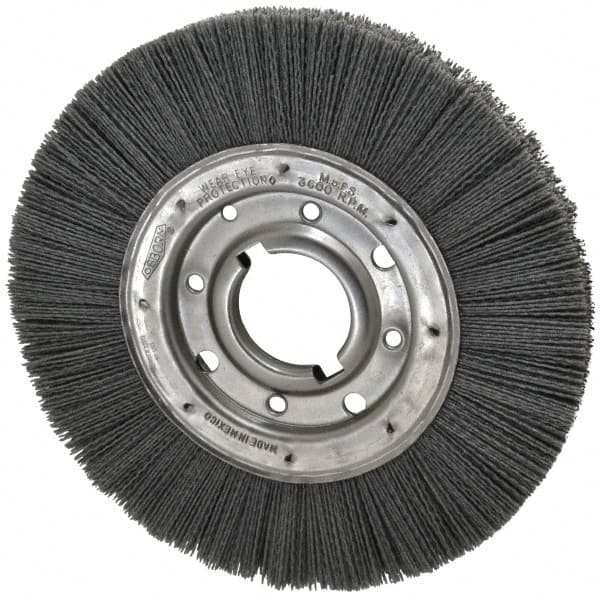 Osborn - 10" OD, 2" Arbor Hole, Crimped Nylon Wheel Brush - 1" Face Width, 2-1/16" Trim Length, 3,600 RPM - A1 Tooling