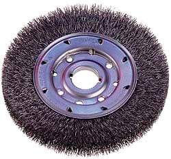 Osborn - 8" OD, 1-1/4" Arbor Hole, Crimped Steel Wheel Brush - 5/8" Face Width, 1-1/2" Trim Length, 0.008" Filament Diam, 4,500 RPM - A1 Tooling