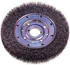 Osborn - 8" OD, 1-1/4" Arbor Hole, Crimped Steel Wheel Brush - 5/8" Face Width, 1-1/2" Trim Length, 0.008" Filament Diam, 4,500 RPM - A1 Tooling