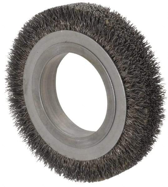 Osborn - 4-1/4" OD, 2" Arbor Hole, Crimped Steel Wheel Brush - 5/8" Face Width, 11/16" Trim Length, 0.0118" Filament Diam, 6,000 RPM - A1 Tooling