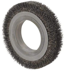 Osborn - 4-1/4" OD, 2" Arbor Hole, Crimped Steel Wheel Brush - 5/8" Face Width, 11/16" Trim Length, 0.0118" Filament Diam, 6,000 RPM - A1 Tooling