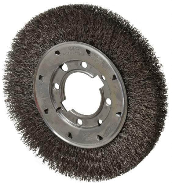 Osborn - 8" OD, 2" Arbor Hole, Crimped Steel Wheel Brush - 5/8" Face Width, 1-1/2" Trim Length, 0.014" Filament Diam, 4,500 RPM - A1 Tooling