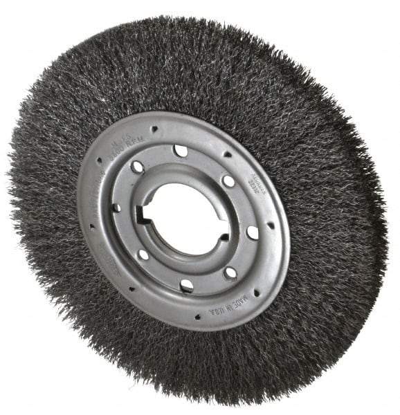 Osborn - 10" OD, 2" Arbor Hole, Crimped Steel Wheel Brush - 1-1/4" Face Width, 2" Trim Length, 0.014" Filament Diam, 3,600 RPM - A1 Tooling