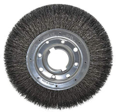 Osborn - 10" OD, 2" Arbor Hole, Crimped Steel Wheel Brush - 1-1/4" Face Width, 2" Trim Length, 0.02" Filament Diam, 3,600 RPM - A1 Tooling