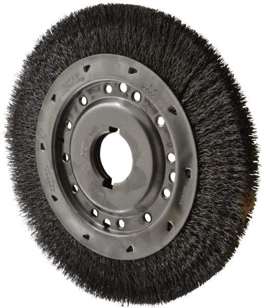 Osborn - 12" OD, 2" Arbor Hole, Crimped Steel Wheel Brush - 1-1/4" Face Width, 1-7/8" Trim Length, 0.02" Filament Diam, 3,000 RPM - A1 Tooling