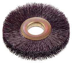 Osborn - 12" OD, 4-1/4" Arbor Hole, Crimped Nylon Wheel Brush - 5/8" Face Width, 3-1/2" Trim Length, 3,000 RPM - A1 Tooling