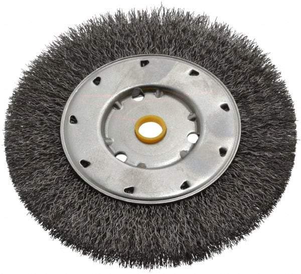 Osborn - 6" OD, 1/2 & 5/8" Arbor Hole, Crimped Steel Wheel Brush - 5/8" Face Width, 1-1/8" Trim Length, 0.0118" Filament Diam, 6,000 RPM - A1 Tooling