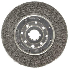 Osborn - 8" OD, 1-1/4" Arbor Hole, Crimped Steel Wheel Brush - 5/8" Face Width, 1-1/2" Trim Length, 0.0104" Filament Diam, 4,500 RPM - A1 Tooling