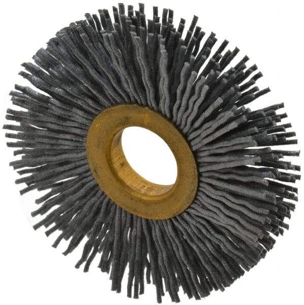 Osborn - 2-1/2" OD, 5/8" Arbor Hole, Crimped Nylon Wheel Brush - 3/8" Face Width, 11/16" Trim Length, 15,000 RPM - A1 Tooling