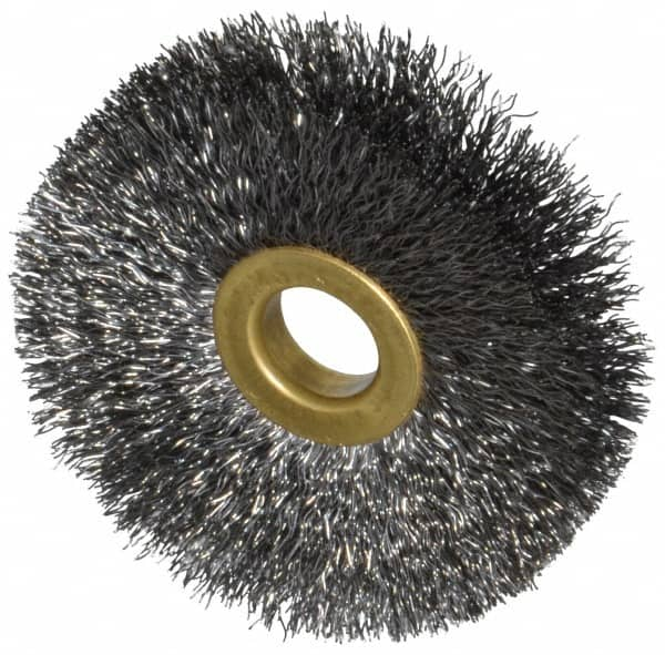 Osborn - 2-1/2" OD, 1/2" Arbor Hole, Crimped Steel Wheel Brush - 1/4" Face Width, 3/4" Trim Length, 0.008" Filament Diam, 20,000 RPM - A1 Tooling