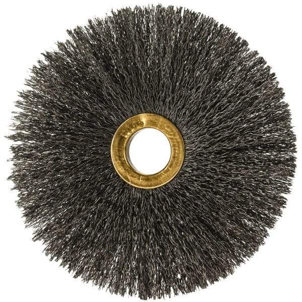 Osborn - 4" OD, 5/8" Arbor Hole, Crimped Steel Wheel Brush - 3/16" Face Width, 1-1/2" Trim Length, 0.008" Filament Diam, 15,000 RPM - A1 Tooling