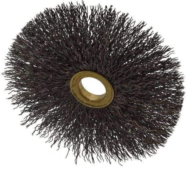 Osborn - 4" OD, 5/8" Arbor Hole, Crimped Steel Wheel Brush - 3/16" Face Width, 1-1/2" Trim Length, 0.014" Filament Diam, 15,000 RPM - A1 Tooling