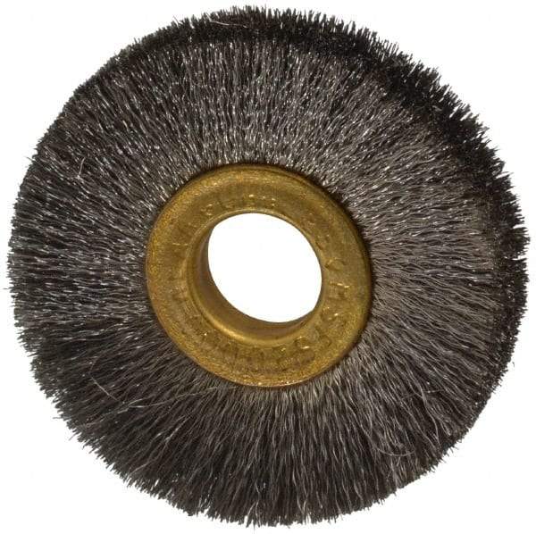 Osborn - 2" OD, 1/2" Arbor Hole, Crimped Stainless Steel Wheel Brush - 1/4" Face Width, 1/2" Trim Length, 0.005" Filament Diam, 20,000 RPM - A1 Tooling