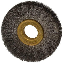 Osborn - 2" OD, 1/2" Arbor Hole, Crimped Stainless Steel Wheel Brush - 1/4" Face Width, 1/2" Trim Length, 0.005" Filament Diam, 20,000 RPM - A1 Tooling