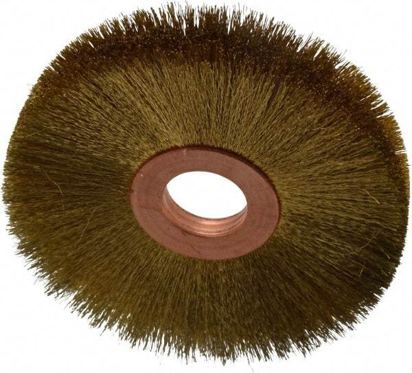 Osborn - 3" OD, 5/8" Arbor Hole, Crimped Brass Wheel Brush - 3/8" Face Width, 15/16" Trim Length, 0.005" Filament Diam, 15,000 RPM - A1 Tooling