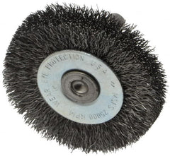 Osborn - 2" OD, 1/4" Shank Diam, Crimped Steel Wheel Brush - 3/8" Face Width, 7/16" Trim Length, 0.008" Filament Diam, 25,000 RPM - A1 Tooling