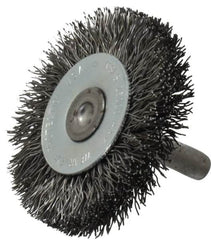 Osborn - 2" OD, 1/4" Shank Diam, Crimped Steel Wheel Brush - 3/8" Face Width, 7/16" Trim Length, 0.014" Filament Diam, 25,000 RPM - A1 Tooling