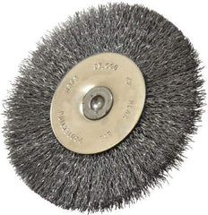 Osborn - 3" OD, 1/4" Shank Diam, Crimped Steel Wheel Brush - 7/16" Face Width, 3/4" Trim Length, 0.008" Filament Diam, 25,000 RPM - A1 Tooling