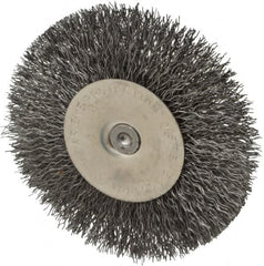 Osborn - 4" OD, 1/4" Shank Diam, Crimped Steel Wheel Brush - 1/2" Face Width, 1" Trim Length, 0.014" Filament Diam, 15,000 RPM - A1 Tooling