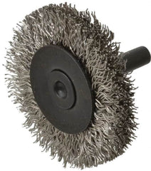 Osborn - 2" OD, 1/4" Shank Diam, Crimped Stainless Steel Wheel Brush - 3/8" Face Width, 7/16" Trim Length, 0.014" Filament Diam, 25,000 RPM - A1 Tooling