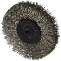 Osborn - 2-1/2" OD, 1/4" Shank Diam, Crimped Stainless Steel Wheel Brush - 7/16" Face Width, 11/16" Trim Length, 0.008" Filament Diam, 25,000 RPM - A1 Tooling