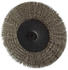 Osborn - 4" OD, 1/4" Shank Diam, Crimped Stainless Steel Wheel Brush - 1/2" Face Width, 1" Trim Length, 0.008" Filament Diam, 15,000 RPM - A1 Tooling