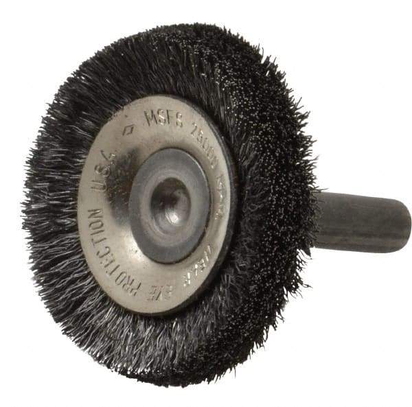 Osborn - 1-1/2" OD, 1/4" Shank Diam, Crimped Steel Wheel Brush - 3/8" Face Width, 3/8" Trim Length, 0.006" Filament Diam, 20,000 RPM - A1 Tooling