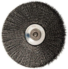 Osborn - 3" OD, 1/4" Shank Diam, Crimped Steel Wheel Brush - 7/16" Face Width, 15/16" Trim Length, 0.006" Filament Diam, 20,000 RPM - A1 Tooling