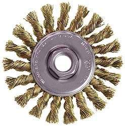 Osborn - 4" OD, M14x2.00 Arbor Hole, Knotted Stainless Steel Wheel Brush - 3/8" Face Width, 7/8" Trim Length, 0.014" Filament Diam, 20,000 RPM - A1 Tooling