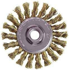 Osborn - 4" OD, M10x1.25 Arbor Hole, Knotted Stainless Steel Wheel Brush - 3/8" Face Width, 7/8" Trim Length, 0.02" Filament Diam, 20,000 RPM - A1 Tooling