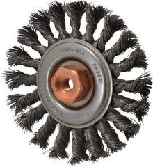 Osborn - 4" OD, 3/8-24 Arbor Hole, Knotted Steel Wheel Brush - 3/8" Face Width, 7/8" Trim Length, 0.014" Filament Diam, 20,000 RPM - A1 Tooling