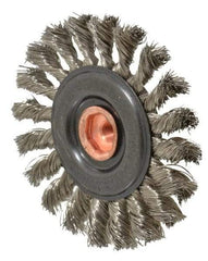 Osborn - 4" OD, 3/8-24 Arbor Hole, Knotted Stainless Steel Wheel Brush - 3/8" Face Width, 7/8" Trim Length, 0.014" Filament Diam, 20,000 RPM - A1 Tooling