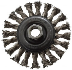 Osborn - 4" OD, 5/8-11 Arbor Hole, Knotted Stainless Steel Wheel Brush - 3/8" Face Width, 7/8" Trim Length, 0.02" Filament Diam, 20,000 RPM - A1 Tooling