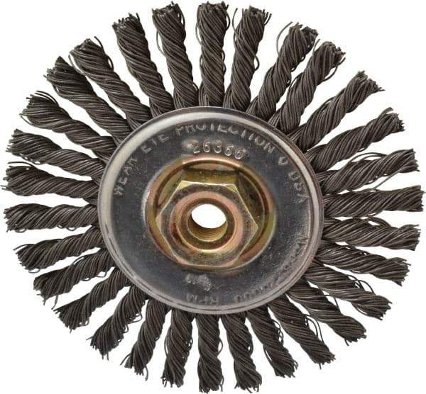 Osborn - 4" OD, M10x1.25 Arbor Hole, Knotted Steel Wheel Brush - 1/4" Face Width, 7/8" Trim Length, 0.02" Filament Diam, 20,000 RPM - A1 Tooling