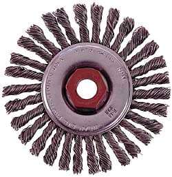 Osborn - 4" OD, M14x2.00 Arbor Hole, Knotted Stainless Steel Wheel Brush - 1/4" Face Width, 7/8" Trim Length, 0.02" Filament Diam, 20,000 RPM - A1 Tooling