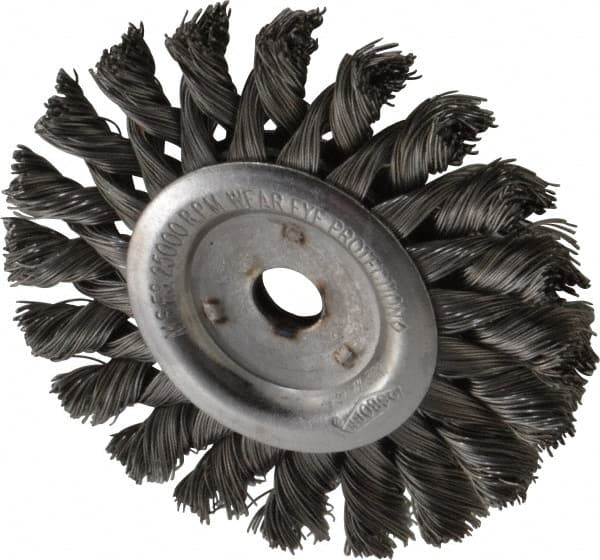 Osborn - 3" OD, 3/8" Arbor Hole, Knotted Steel Wheel Brush - 3/8" Face Width, 5/8" Trim Length, 0.014" Filament Diam, 25,000 RPM - A1 Tooling