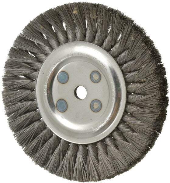 Osborn - 8" OD, 5/8" Arbor Hole, Knotted Steel Wheel Brush - 5/8" Face Width, 1-11/16" Trim Length, 0.0118" Filament Diam, 8,500 RPM - A1 Tooling