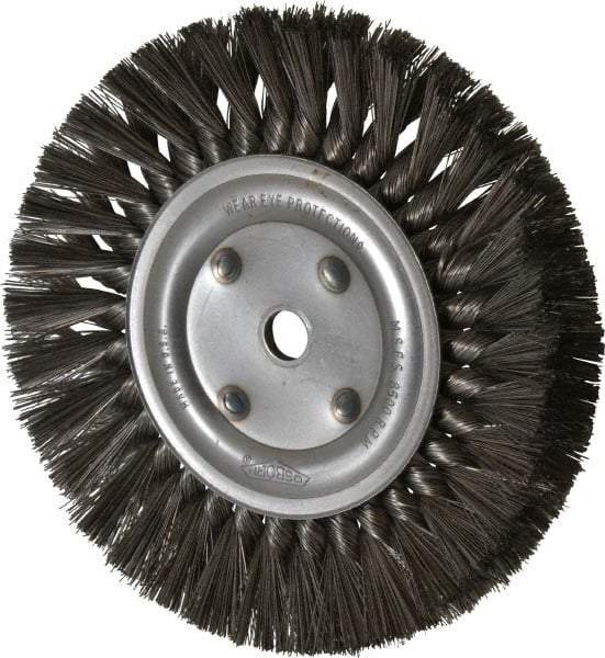 Osborn - 8" OD, 5/8" Arbor Hole, Knotted Steel Wheel Brush - 5/8" Face Width, 1-11/16" Trim Length, 0.016" Filament Diam, 8,500 RPM - A1 Tooling