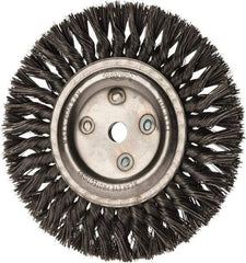 Osborn - 8" OD, 5/8" Arbor Hole, Knotted Steel Wheel Brush - 5/8" Face Width, 1-11/16" Trim Length, 0.025" Filament Diam, 8,500 RPM - A1 Tooling