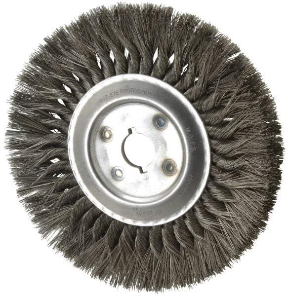 Osborn - 10" OD, 1-1/4" Arbor Hole, Knotted Steel Wheel Brush - 5/8" Face Width, 2-1/4" Trim Length, 0.016" Filament Diam, 4,500 RPM - A1 Tooling