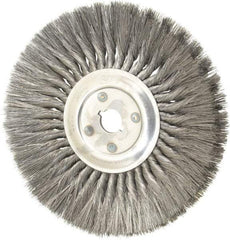 Osborn - 12" OD, 1-1/4" Arbor Hole, Knotted Steel Wheel Brush - 5/8" Face Width, 3-1/4" Trim Length, 0.014" Filament Diam, 4,500 RPM - A1 Tooling