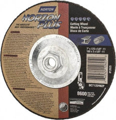 Norton - 7" Wheel Diam, 1/8" Wheel Thickness, Type 27 Depressed Center Wheel - Ceramic, 8,600 Max RPM, Compatible with Angle Grinder - A1 Tooling