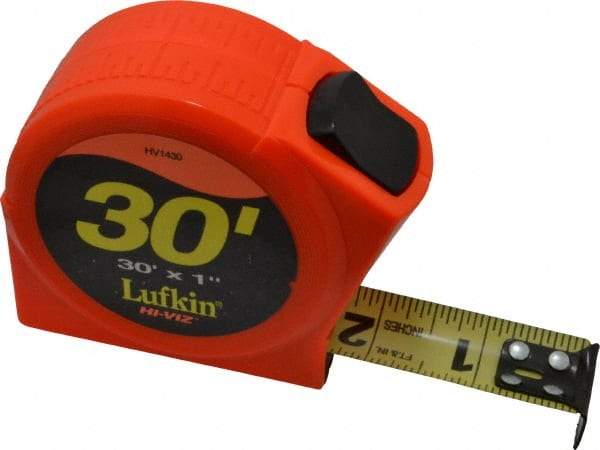 Lufkin - 30' x 1" Yellow Blade Tape Measure - 1/16" Graduation, A5 Graduation Style, High-Visibility Orange Case - A1 Tooling