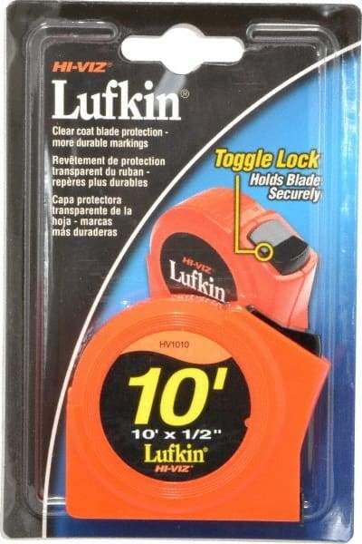 Lufkin - 10' x 1/2" Yellow Blade Tape Measure - 1/32 & 1/16" Graduation, A1 Graduation Style, High-Visibility Orange Case - A1 Tooling