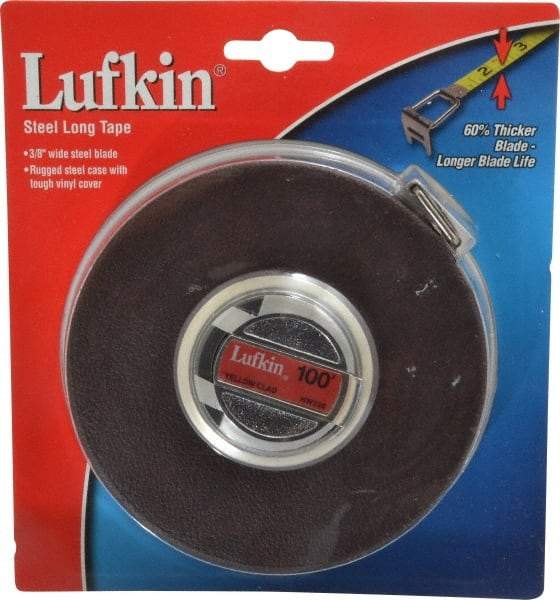 Lufkin - 100' x 3/8" Yellow Blade Tape Measure - 1/8" Graduation, B1 Graduation Style, Black Case - A1 Tooling