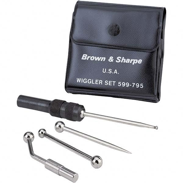 TESA Brown & Sharpe - Single End, Center Finder Set Mechanical - 0.25 Inch Head Diameter, Ball, Conical, Disc Head Type, Includes 4 Attachments, Case, Holder, 4 Pieces - A1 Tooling