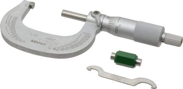 Mitutoyo - 1 to 2" Range, 0.0001" Graduation, Mechanical Outside Micrometer - Ratchet Stop Thimble, Accurate to 0.0001" - A1 Tooling