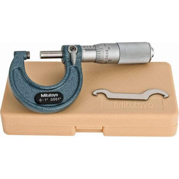 Mitutoyo - 0 to 1" Range, 0.0001" Graduation, Mechanical Outside Micrometer - Friction Thimble, Accurate to 0.0001" - A1 Tooling