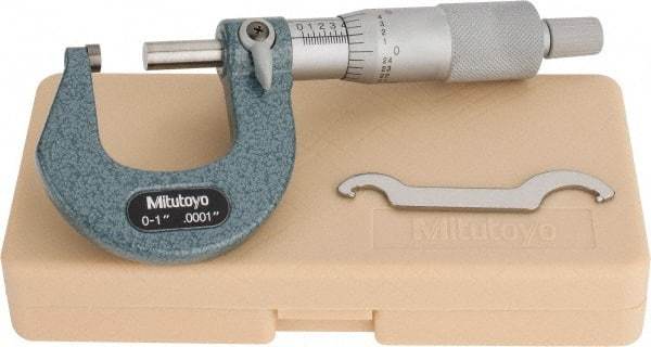 Mitutoyo - 0 to 1" Range, 0.0001" Graduation, Mechanical Outside Micrometer - Ratchet Stop Thimble, Accurate to 0.0001" - A1 Tooling